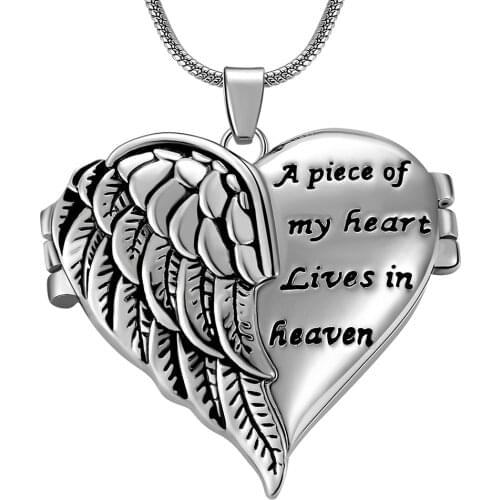Dropshipping Angel Wing Heart Urn Necklace For Ashes A piece of my heart Lives in heaven Memorial Keepsake Cremation Jewelry