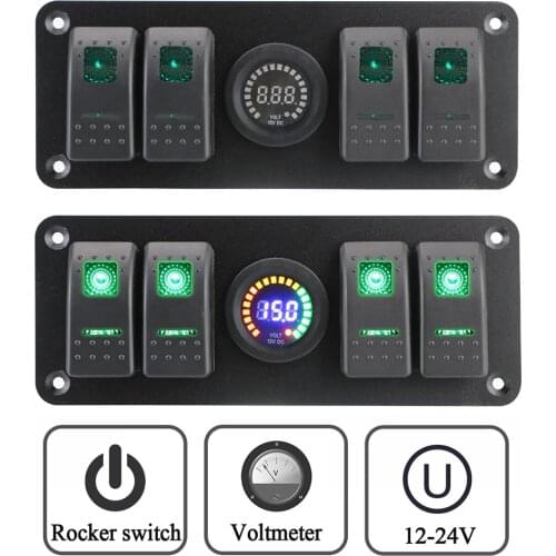 Double Light Switch Waterproof Circuit Breaker LED Voltmeter for Car Marine Caravan RV 12/24V 4 In 1 ON-OFF Rocker Switch Panel