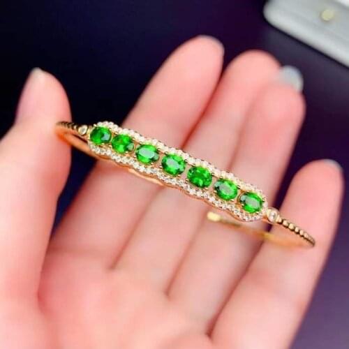Natural diopside bracelet, 925 silver inlay, unique style, can be adjusted in size. Green gem