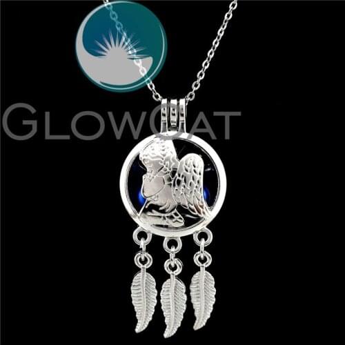 K770 Dream Catcher Angel Baby Beads Cage Essential Oil Diffuser Aroma Stone Pearl Cage Locket Necklace Kids Girl Friend Gift