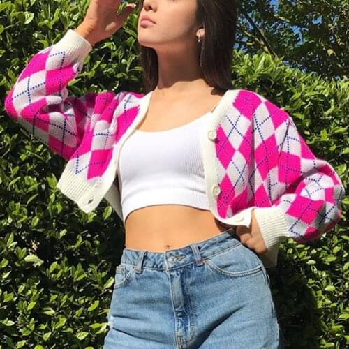 Solid Knitted Cropped Cardigans for Women Korean Buttoned Oversized Sweater Fashion Autumn 2020 Womens Clothing V-Neck Sweaters