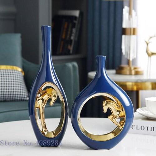 Ceramic Vase Hollow Golden Horse Handmade Chang Creative Ceramic Crafts Modern Home Decoration Flower Arrangement Hydroponics