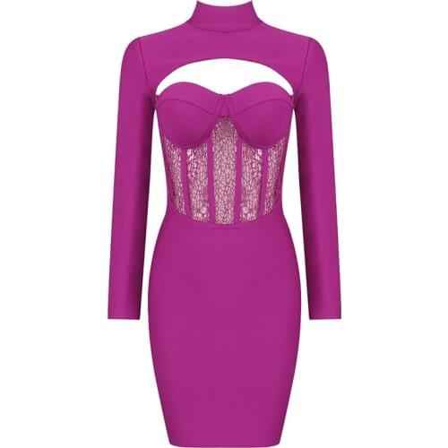 Lace Women Dress Sexy Bnadage 202 New Long Sleeve Bodycon Party Dress Elegant Celebrity Mini Dresses Fashion Clothes