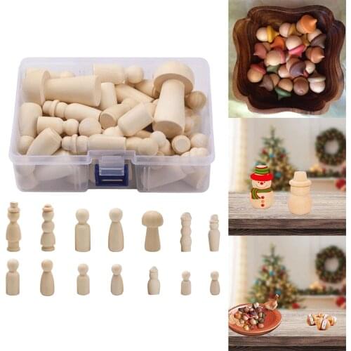 42pc Unfinished Wooden Peg Doll Unpainted People Figures for Arts Crafts DIY