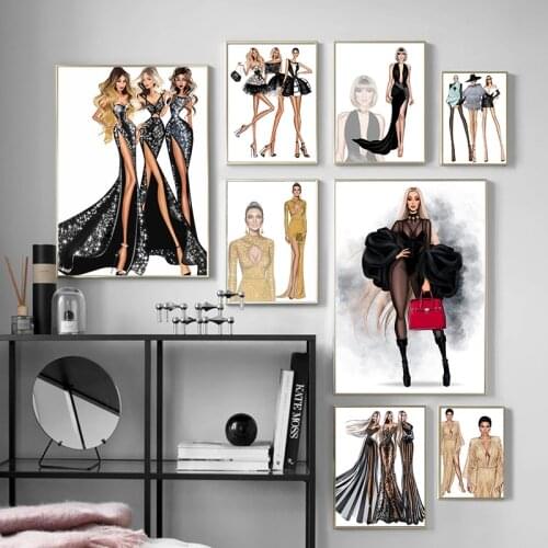 Fashion Girl Dress Skirt Mannequin Wall Art Modern Canvas Painting Posters Prints Sexy Women Pictures For Living Room Decor