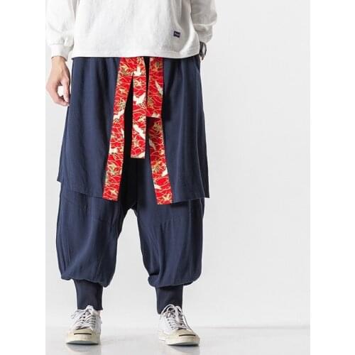 Fashion Jogger Harem Pant Men Baggy Cotton Casual Kimono Pants Male Hip Hop Oversized Asian Streetwear Chinese Pants Man 30685