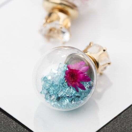 2020 Fashion Modern Women Earrings Glass Ball Crystal Zircon Flower Earrings Women Accessories Jewelry Cute Girl Gift