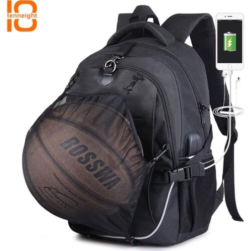 TENNEIGHT Mens Basketball Sports Gym Bags School Bag For Soccer Ball Teenager Football Net USB Charging Backpacks Laptop Bag