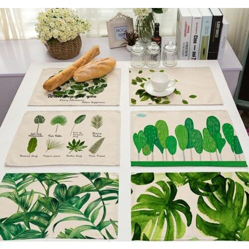 Green Plant Printing Non-slip insulation Placemat coaster for table dinner Table Mats cotton linen Pads Home Decor 42*32cm 0059