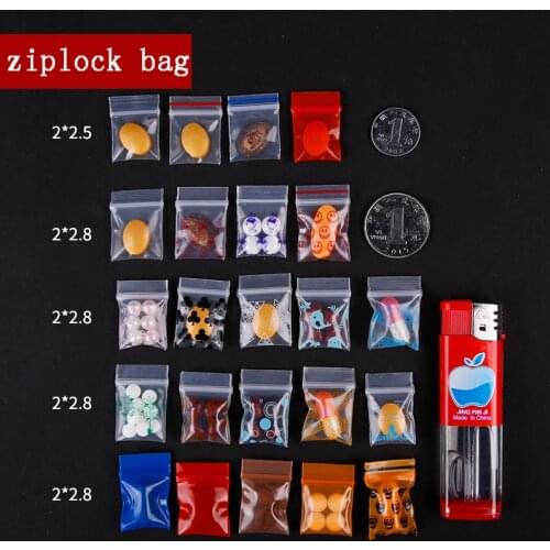 Thick 0.24mm 2x2.8cm Mini Cute Cheaper Plastic Zipper Print Bags Ziplock Plastic Packaging Pouches Jewelry Candy Pill Pack
