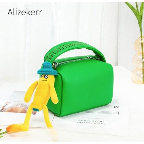 Woven Handle Cute Doll Box Crossbody Bag 2021 New Designer Simple Solid Small Square Soft Handbag Kawaii Top Quality Casual