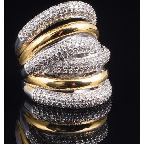 Luxury jeweelry silver Gold Plated More X-type with Pave setting 238pcs Simulated Diamond Ring Engagement Wedding ring for women