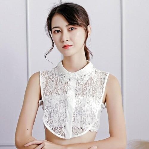 Embroidered spring autumn wild shirt new chiffon False shirt lace Leaf Heavy hand-drilled decorative Sweet wild lace fake collar