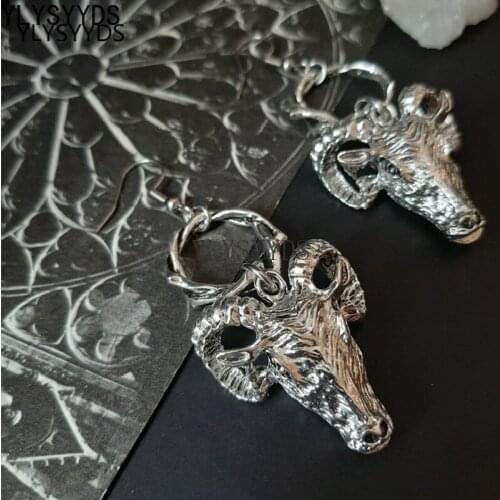 Goth Baphomet Goat Thorn Earrings Gothic Witch Satan Occult Alternative Jewelry Satanic Ram Skull Fashion Medieval Women Gift