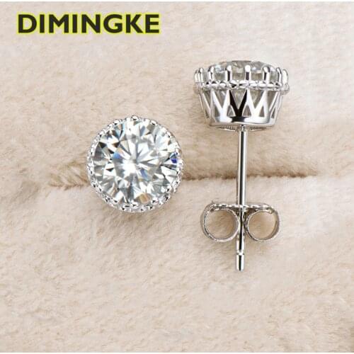 DIMINGKE S925 Sterling Silver 18K Gold 1CT Natural Moissanite Earrings Wedding Anniversary gift with GRA Certificate