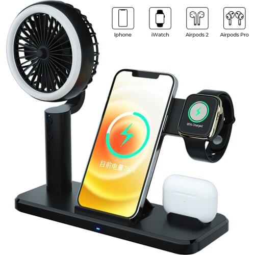 Travor Wireless Charger 15W Fast Charging Desktop Folding Battery Booster with Handheld Fan Multi for Apple Phone Watch