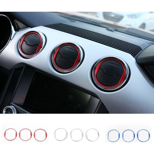 Car Styling 3Pcs/Set Newest Dashboard Air Vent Outlet Ring Cover Interior Moulding Aluminum Stickers For Ford Mustang 2015 Up