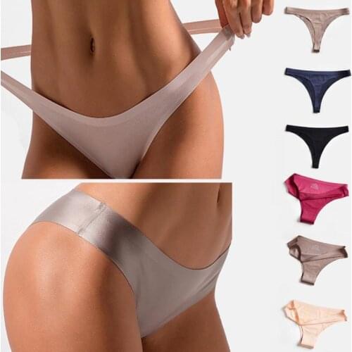 Plus Size Seamless Ice Silk G-string Thongs Sexy Women Thongs Nylon Ultra-thin Low Rise Underwear T-back Female Panties Briefs