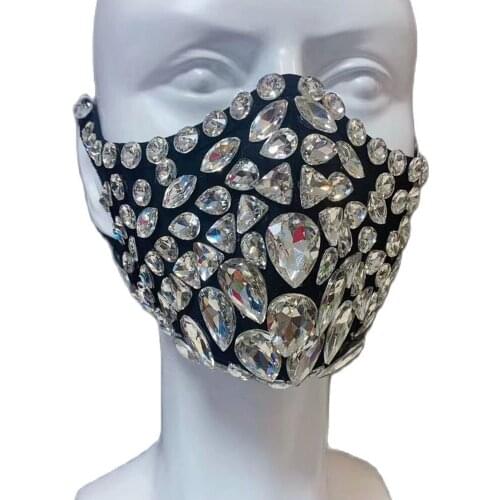 Sparkling Rhinestones Decoration Stage Wear Lady Face Mask Bar Dance Clothing Party Evening Costume Festival Outfit Accessories