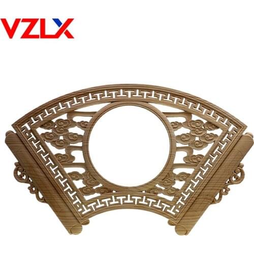 VZLX Fan Frame Photo Wood Carved Applique Cabinet Furniture Decoration Accessories Cabinet Door Vintage Home Decor Crafts