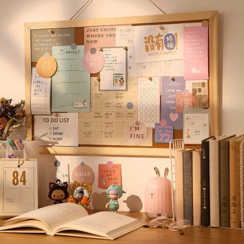 Yisuremia 1pc Kawaii Soft Wooden Letter Message Board Decorative Postcard Photo Wall Cork Background Board Memo Paper Stationery