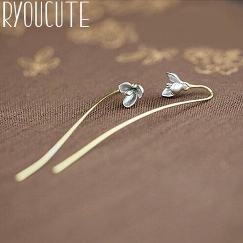 Korean Silver Color Long Flower Earrings For Women Party Charm Jewelry Pendientes Brincos 2019