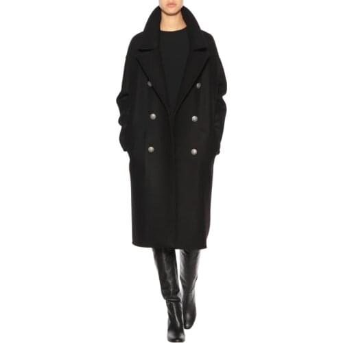 UK 2020 Spring Winter Women Simple Oversized Double breasted Pocket Wool Long Coat Female Outerwear manteau femme abrigos mujer