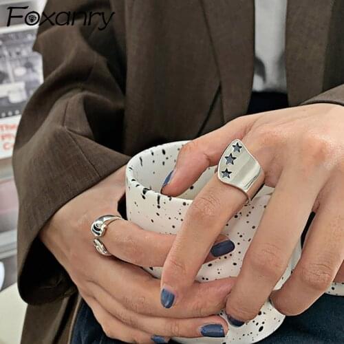 Foxanry Minimalist 925 Sterling Silver Stars Rings for Women New Fashion Creative Geometric Handmade Birthday Party Jewelry Gift