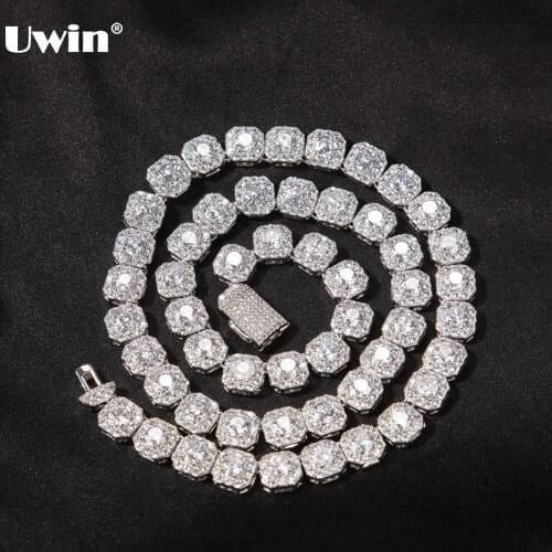 UWIN 9mm Floral Baguette Cubic Zirconia Necklaces for Women AAA Iced Out CZ Necklaces Silver Color Fashion Jewelry for Gift