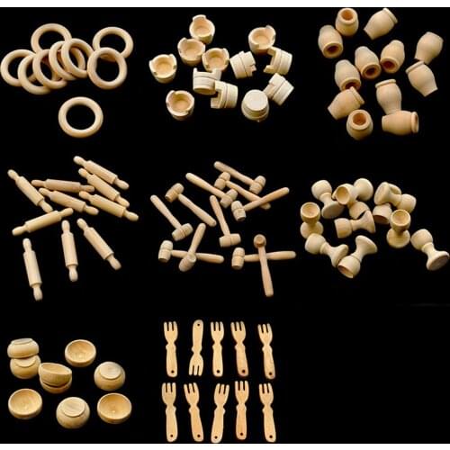 10Pcs Wooden pot Dollhouse Mini Kitchen Tableware Accessories Kids Party Toys