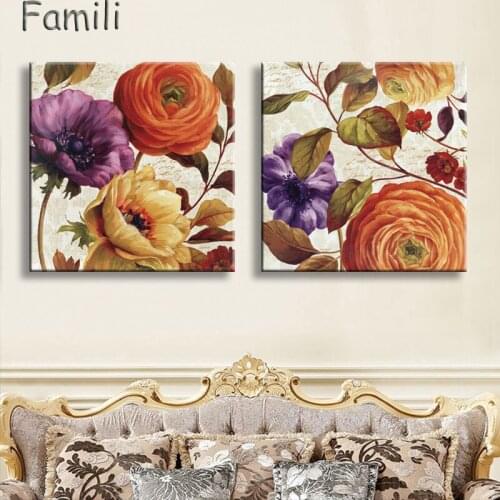 2 Pcs/set Flowers Decoration Red Pink Rose Canvas Painting Wall Art Pictures For Living Room Home Decor Unframed