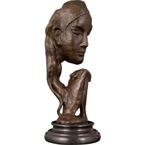 34CM Abstract Bronze Prayer Girl Sculpture Statue Modern Bust Woman Art Indoor Living Room Decor