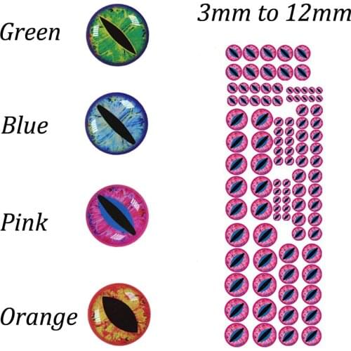 400pcs Assortment 3mm to 12mm 3D Epoxy Dragon Raptile Fish Eyes DIY Fish Lure Making Material Green Blue Pink Orange