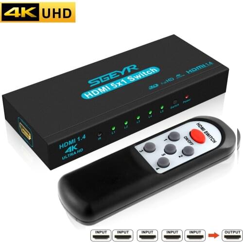 4K 5 Port HDMI Switch 5 In 1 Out Adapter HDCP HDMI Switcher Splitter 1080P connect 5 HD devices to 1 HDTV PS3 DVD with IR Remote
