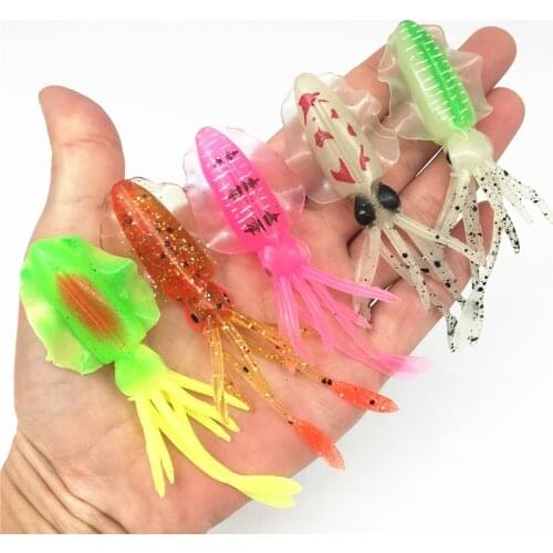 5Pcs*10/12/15cm Fishing Squidy Soft Lure Luminous/UV Jig Fishing Lure Octopus Calamar Sea Fishing Wobbler Bait Tuna Lure