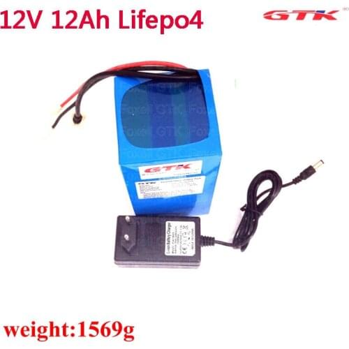GTK rechargeable 12V 12Ah Lifepo4 lithium battery pack 12v with bms for electric bike e-scooter illuminazione led+3A Charger