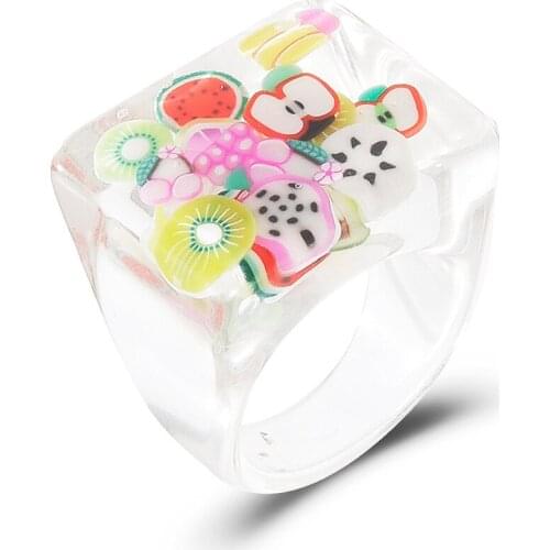 Candy Color Fruit Resin Acrylic Index Finger Rings Fashion Jewelry Boho pink blue Lover Couple Beautiful Ring Hip Hop