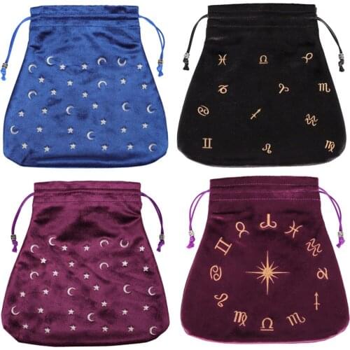 Velvet Tarot Deck Bag Constellation Tarot Card Storage Bag Board Game Card Embroidery Drawstring Package Velvet Bag Costume Prop