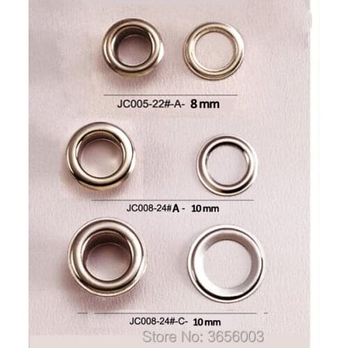 Free shipping JY-002 500 sets / lot 8mm/10mm metal brass eyelets with washer round metal grommets nickle plating color