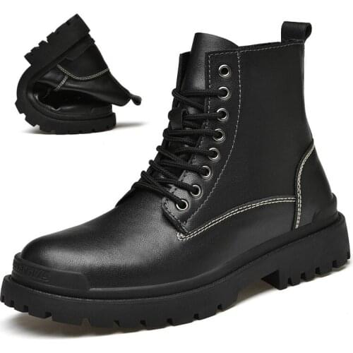 Military Ankle Boots Men Autumn Winter Platform Snow Boots Fashion Leather Casual Shoes Male Punk Style Lace-up Motorcycle Boots