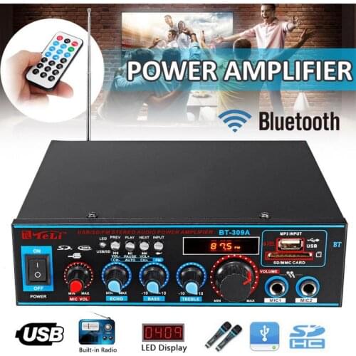BT-309A Bluetooth Power Amplifier Hifi Stereo Digital Power Amplifier 2CH Audio USB TF Music Home Car Audio Amp Card Player