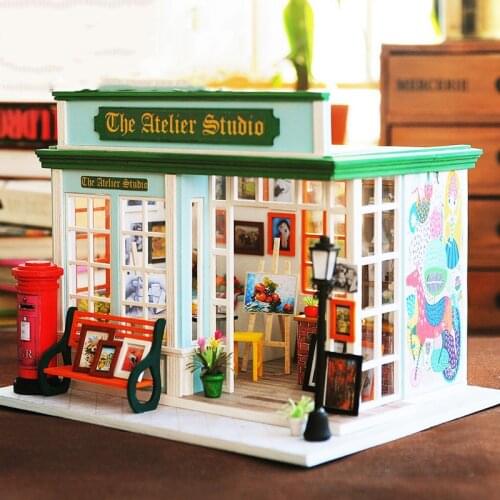 DIY Wooden Dollhouse Painting Studio Doll Houses With Furniture Kit Casa Assemble Toys for Kids Children Christmas Gift