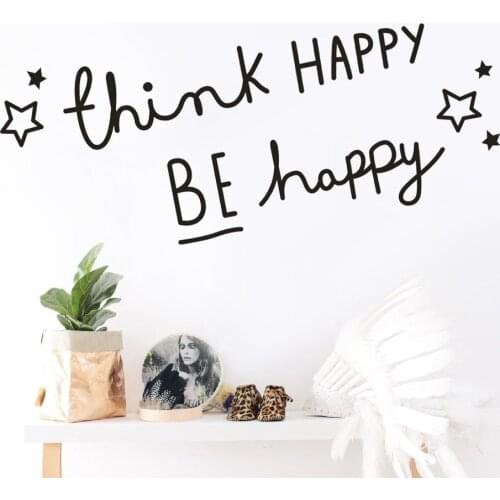 Think Happy Be Happy Removable Art Vinyl Mural Home Room Decor Wall Stickerswall Stickers Letters Words Decor Living Room