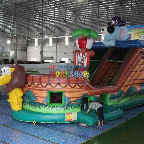 Playground Fun City Giant Inflatable Bouncy Castle Slide with Viking Pirate Boat Theme Printing