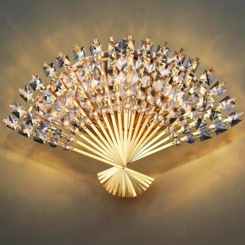 Chinese fan-shaped crystal wall lamp creative bedroom corridor aisle living room wall crystal wall lamp WF627230