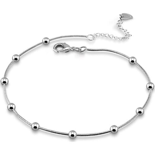 Classic simple womens 925 silver anklet minimalist round beads ankle 925 silver summer beach jewelry sandals accessories
