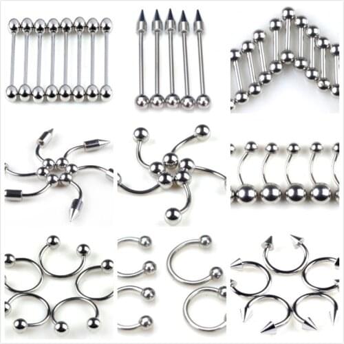 5pcs/lot Stainless Steel Eyebrow Navel Belly Lip Tongue Nose Piercing Bar Ring Tragus Cartilage Ear Stud Body Jewelry