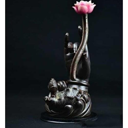 Lotus Backflow Incense Burner Ceramic Guanyin Buddha Hand Sandalwood Incense Censer Purple Clay Mountain Line Incense Burner