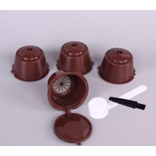 Portable 4Pcs Reusable Coffee Capsule Filter Cup Coffee Capsule Filters For Nespresso Dolce Gusto With Spoon&Brush Kitchen Tool