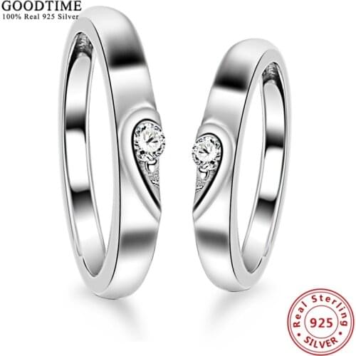 Fashion 925 Sterling Silver Ring AAA Cubic Zircon Heart Couple Rings Wedding Jewelry for Lover Women Men Valentine Day Gift